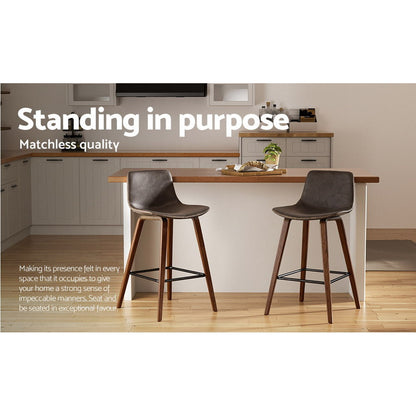 Artiss Set of 2 PU Leather Bar Stools - Walnut