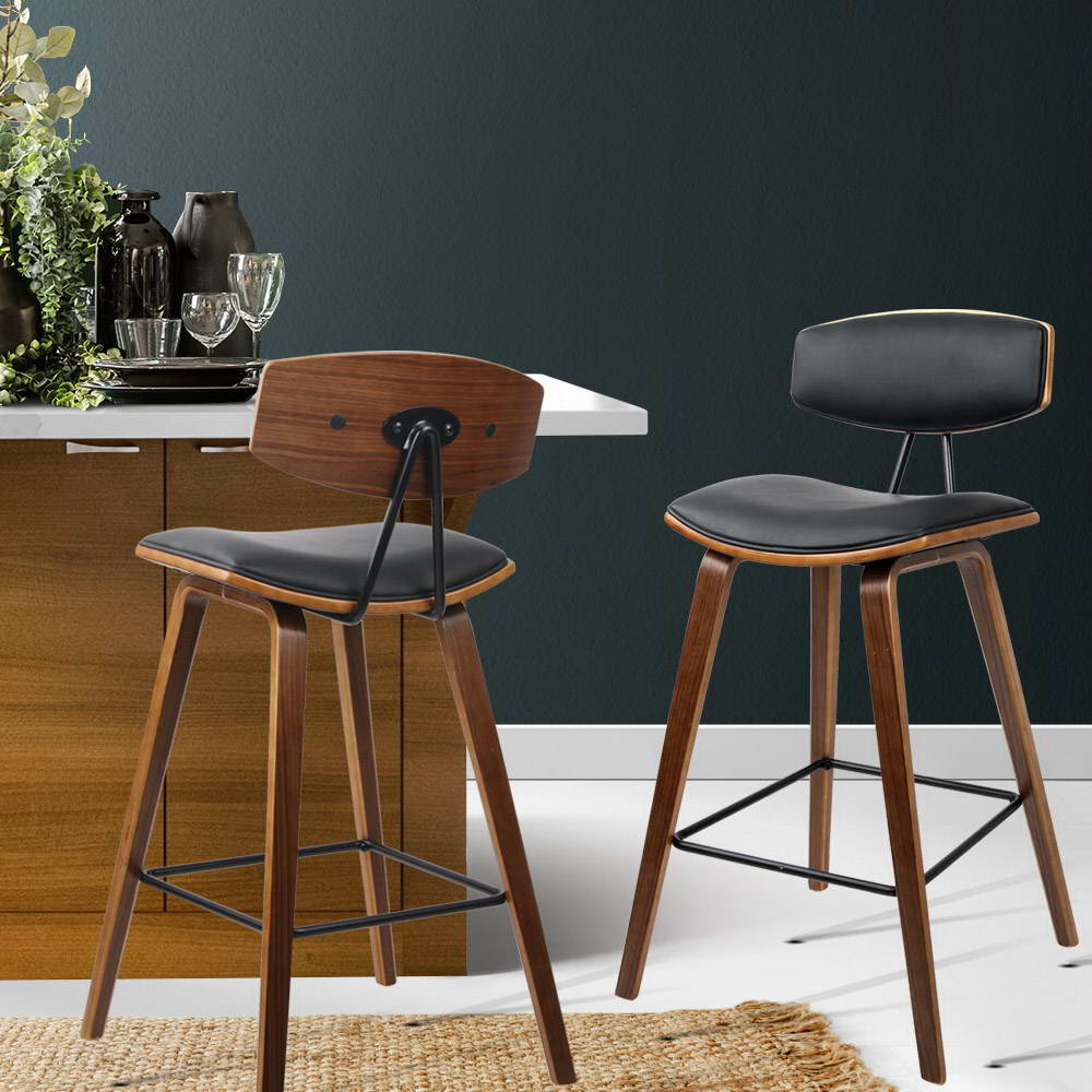 Artiss Set of 2 PU Leather Bar Stools - Black