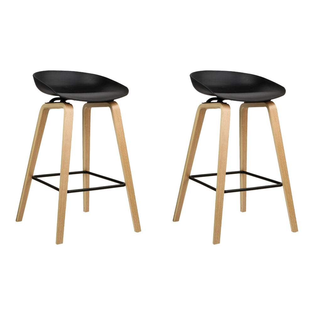Artiss Set of 2 Wooden Backless Bar Stools - Black