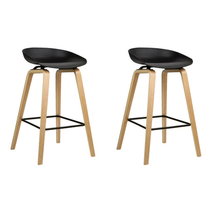 Artiss Set of 2 Wooden Backless Bar Stools - Black