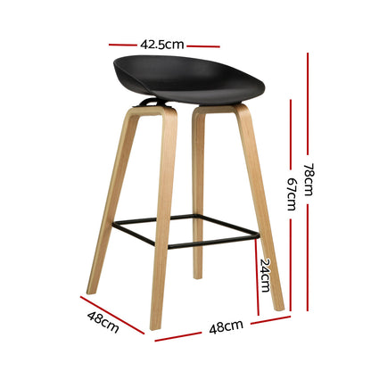 Artiss Set of 2 Wooden Backless Bar Stools - Black