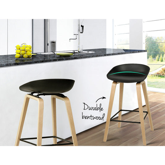 Artiss Set of 2 Wooden Backless Bar Stools - Black