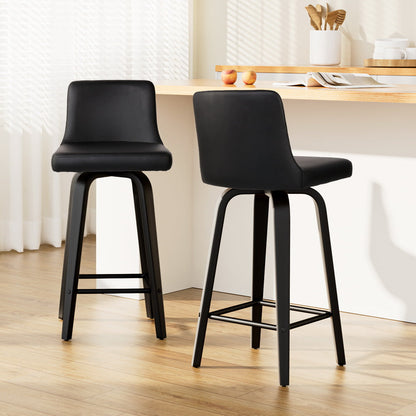 Artiss Set of 2 Wooden Bar Stool - Black