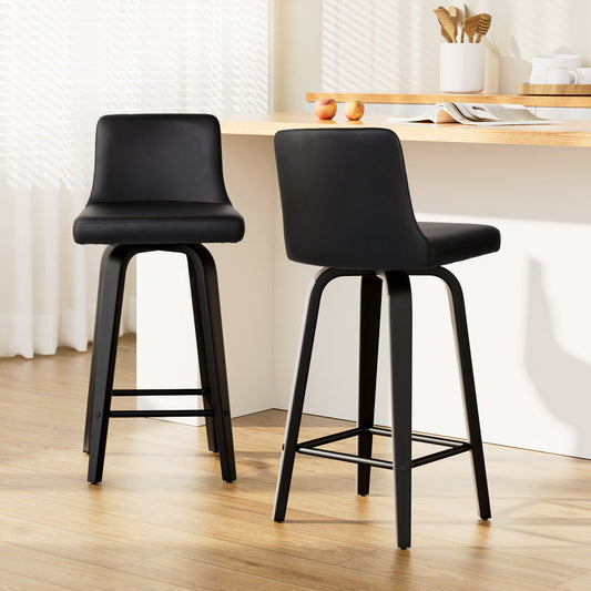 Artiss Set of 2 Wooden Bar Stool - Black