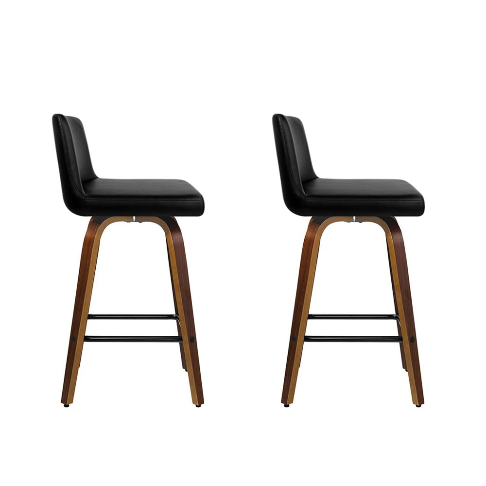 Artiss 2x Kitchen Wooden Bar Stools Swivel Bar Stool Chairs Leather Luxury Black