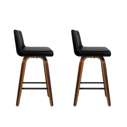 Artiss 2x Kitchen Wooden Bar Stools Swivel Bar Stool Chairs Leather Luxury Black