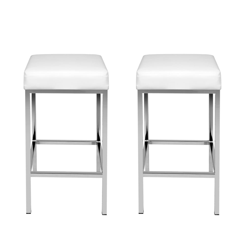 Artiss Set of 2 PU Leather Backless Bar Stools - White and Chrome