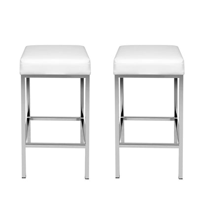 Artiss Set of 2 PU Leather Backless Bar Stools - White and Chrome