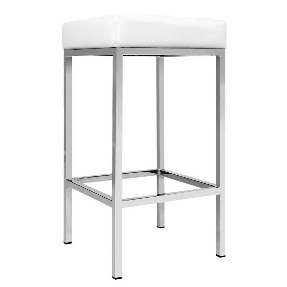 Artiss Set of 2 PU Leather Backless Bar Stools - White and Chrome