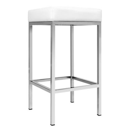 Artiss Set of 2 PU Leather Backless Bar Stools - White and Chrome