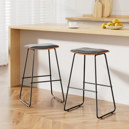 Artiss Set of 2 PU Leather Backless Bar Stools - Black