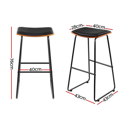 Artiss Set of 2 PU Leather Backless Bar Stools - Black