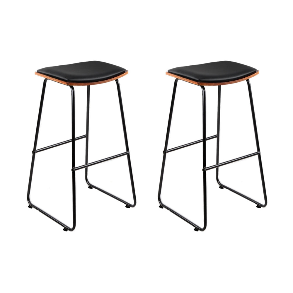 Artiss Set of 2 PU Leather Backless Bar Stools - Black