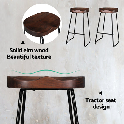 Artiss Set of 2 Wooden Backless Bar Stools - Black