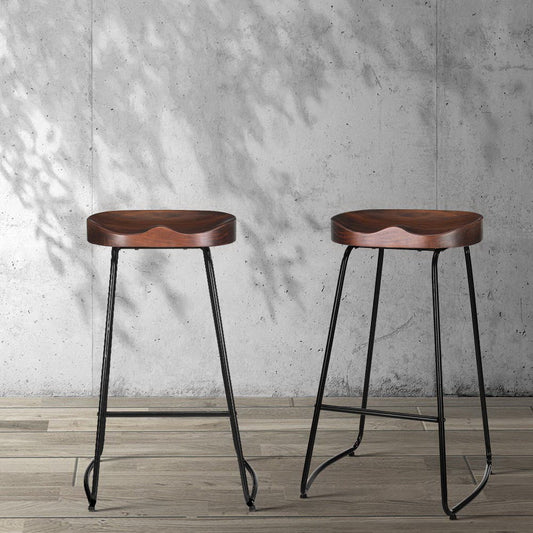 Artiss Set of 2 Wooden Backless Bar Stools - Black