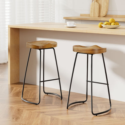 Artiss Set of 2 Wooden Backless Bar Stools - Natural