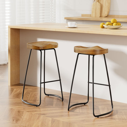 Artiss Set of 2 Wooden Backless Bar Stools - Natural