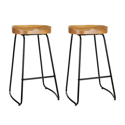 Artiss Set of 2 Wooden Backless Bar Stools - Natural