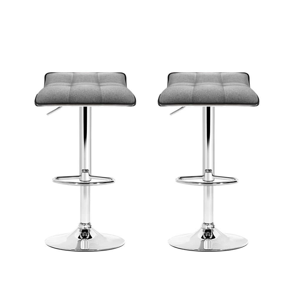 Artiss 2x Fabric Bar Stools Swivel Bar Stool Dining Chairs Gas Lift Kitchen Grey