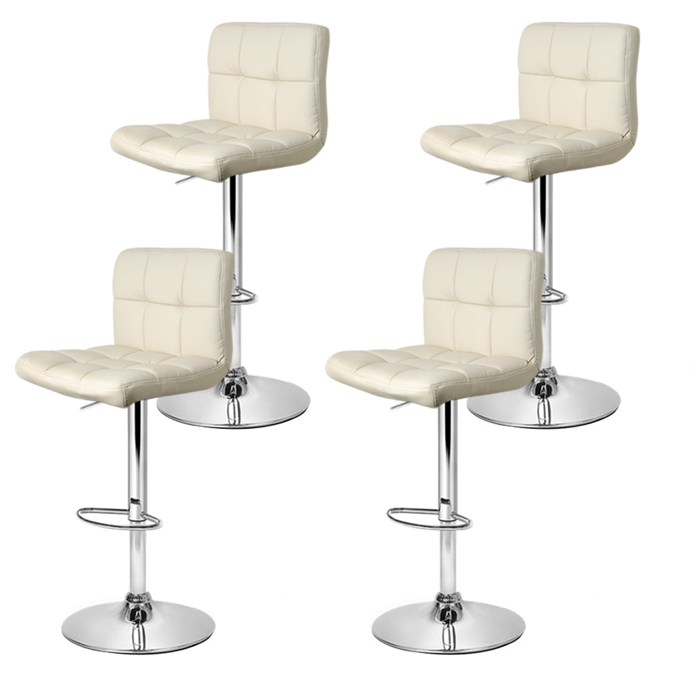 Set of 4 PU Leather Gas Lift Bar Stools - Beige