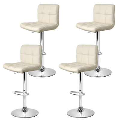 Set of 4 PU Leather Gas Lift Bar Stools - Beige