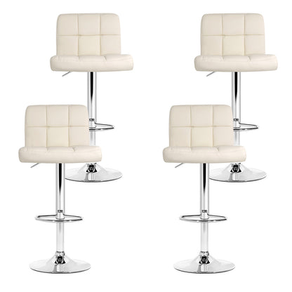 Set of 4 PU Leather Gas Lift Bar Stools - Beige