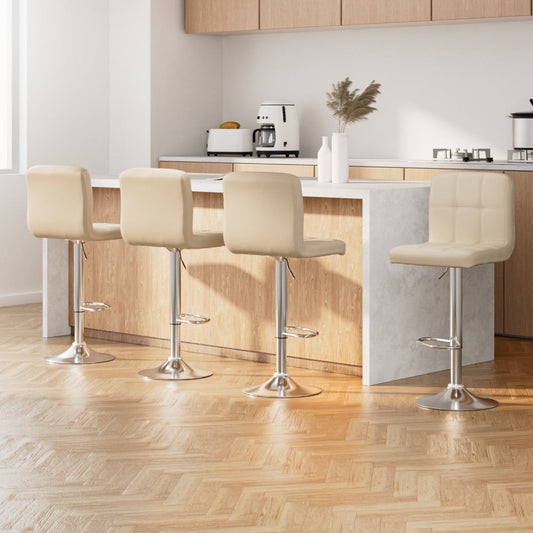 Set of 4 PU Leather Gas Lift Bar Stools - Beige