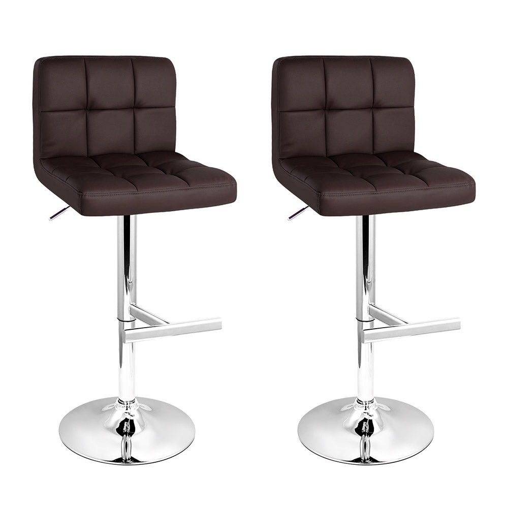 Artiss 2x Gas Lift Bar Stools Swivel Chairs Leather Chrome Chocolate