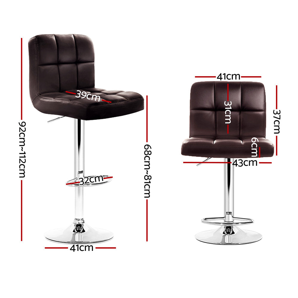 Artiss 2x Gas Lift Bar Stools Swivel Chairs Leather Chrome Chocolate