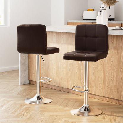 Artiss 2x Gas Lift Bar Stools Swivel Chairs Leather Chrome Chocolate