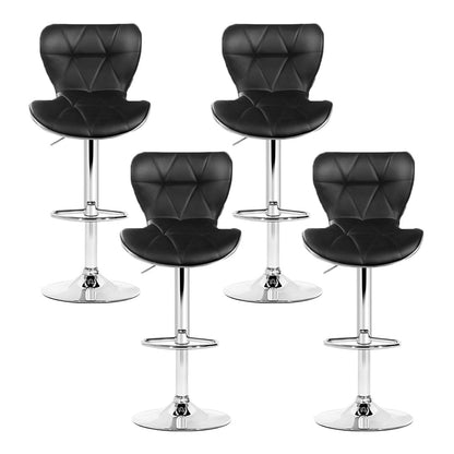 Set of 4 PU Leather Patterned Bar Stools - Black and Chrome