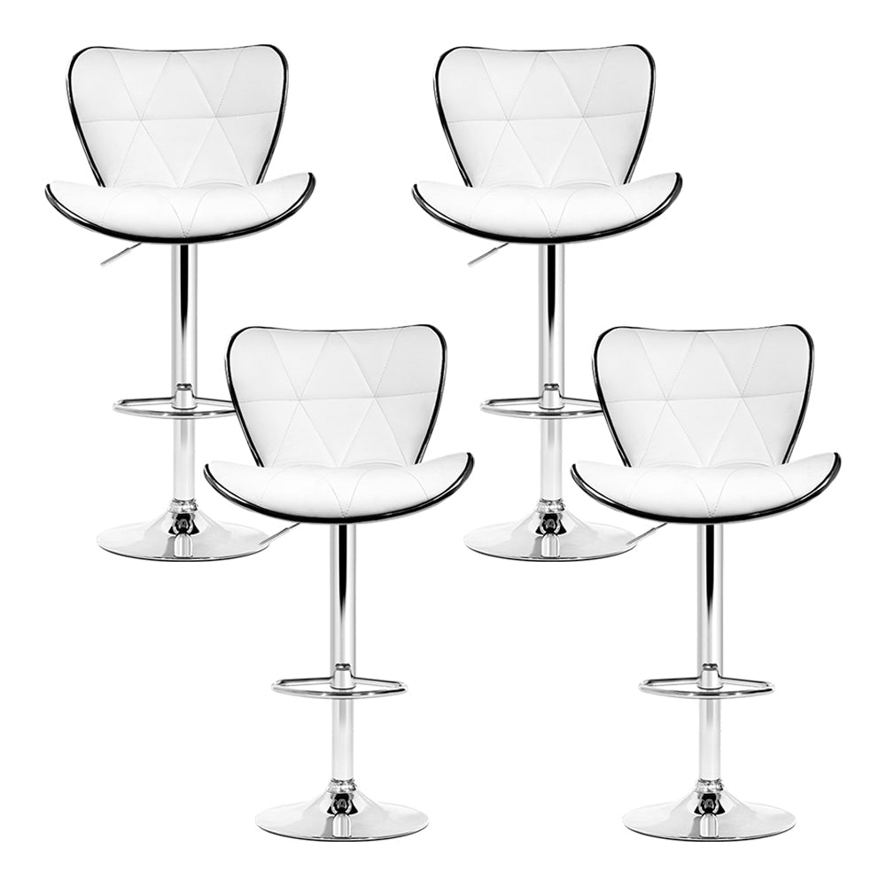 Set of 4 PU Leather Patterned Bar Stools - White and Chrome