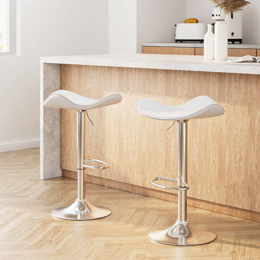Artiss 2x Gas Lift Bar Stools Swivel Chairs Leather Chrome White