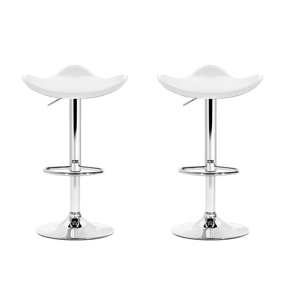 Artiss 2x Gas Lift Bar Stools Swivel Chairs Leather Chrome White