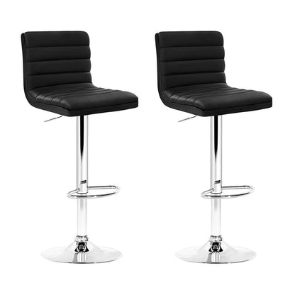 Artiss 2x Leather Bar Stools ARNE Swivel Bar Stool Kitchen Chairs Black Gas Lift Black