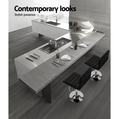 Artiss 2x Leather Bar Stools ARNE Swivel Bar Stool Kitchen Chairs Black Gas Lift Black