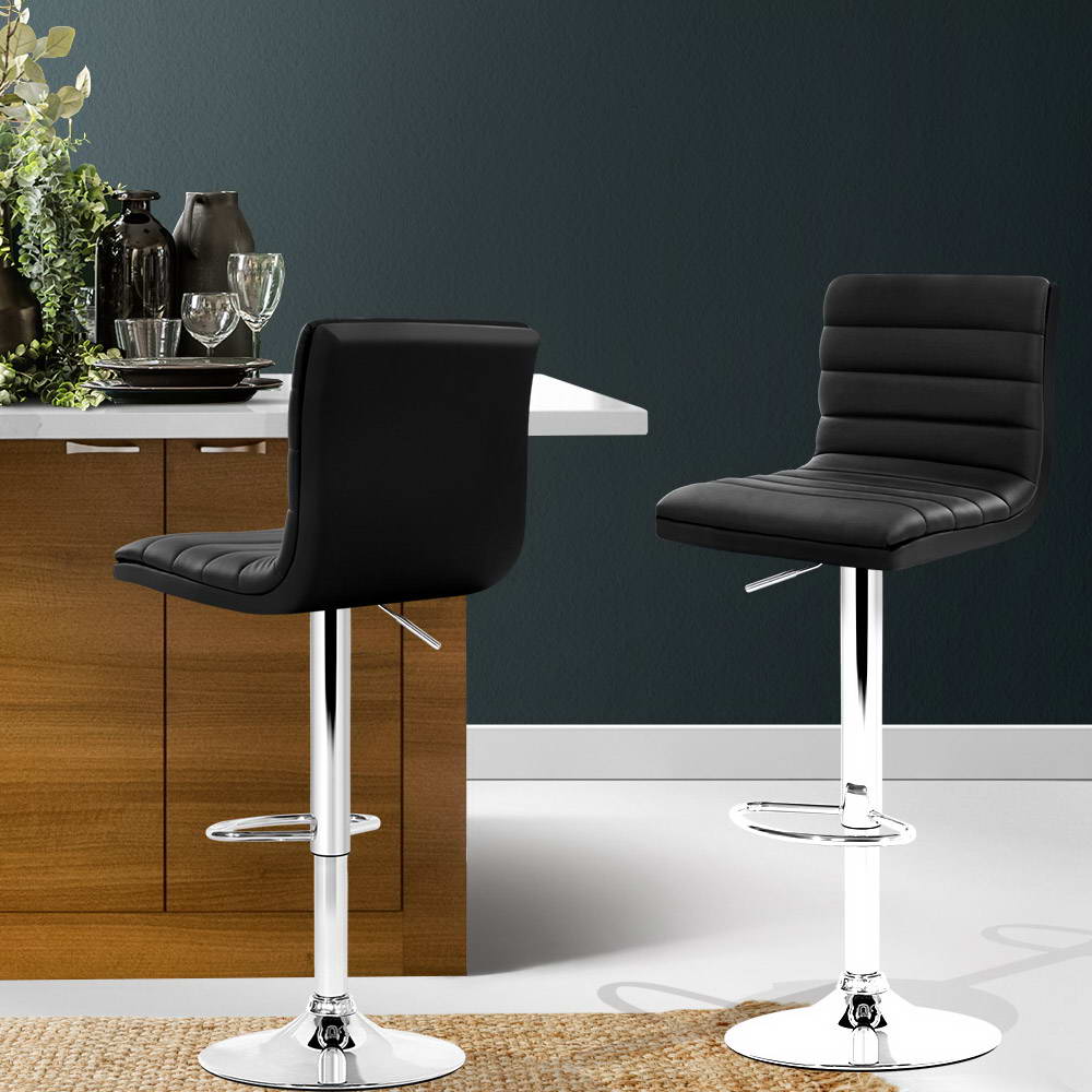 Artiss 2x Leather Bar Stools ARNE Swivel Bar Stool Kitchen Chairs Black Gas Lift Black