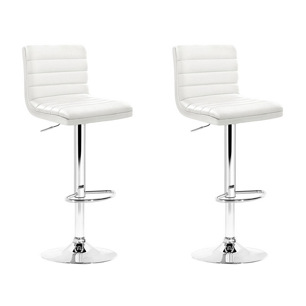 Artiss 2x Leather Bar Stools ARNE Swivel Bar Stool Kitchen Chairs White Gas Lift White