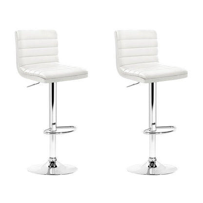 Artiss 2x Leather Bar Stools ARNE Swivel Bar Stool Kitchen Chairs White Gas Lift White