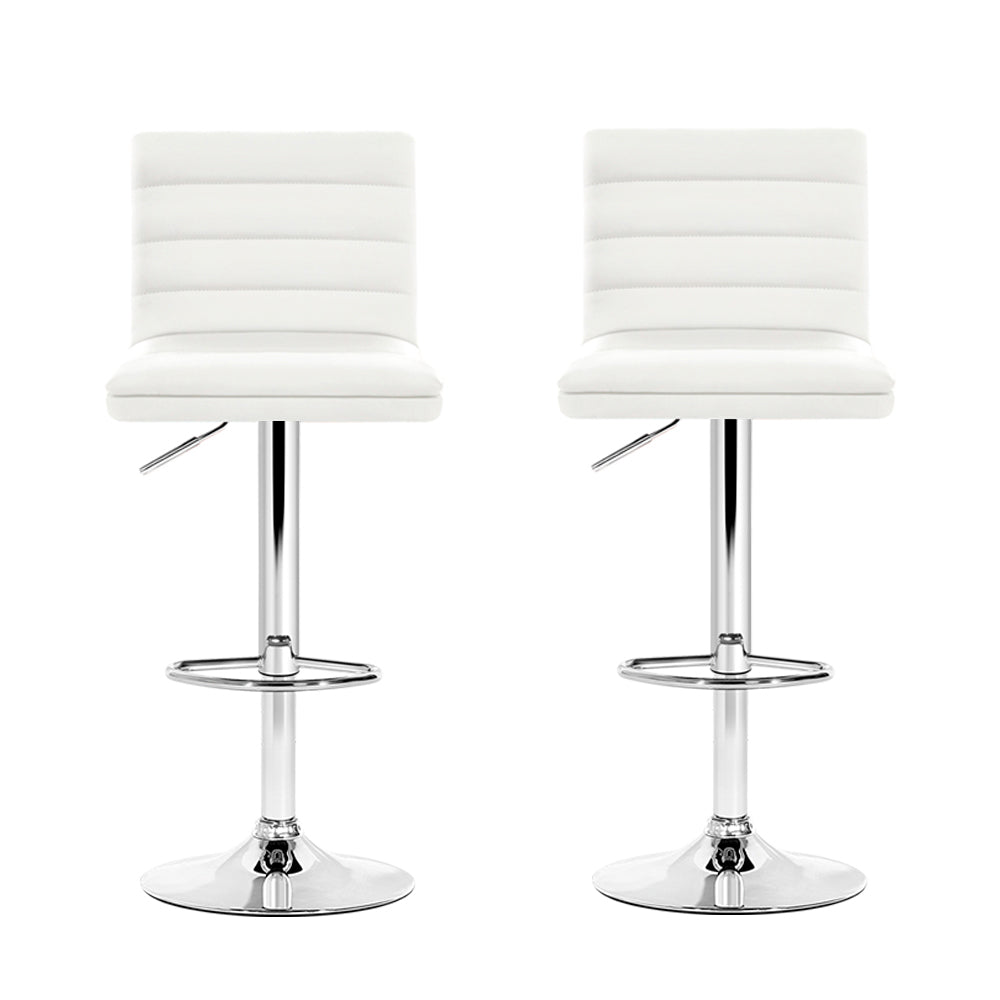 Artiss 2x Leather Bar Stools ARNE Swivel Bar Stool Kitchen Chairs White Gas Lift White