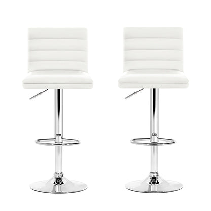 Artiss 2x Leather Bar Stools ARNE Swivel Bar Stool Kitchen Chairs White Gas Lift White