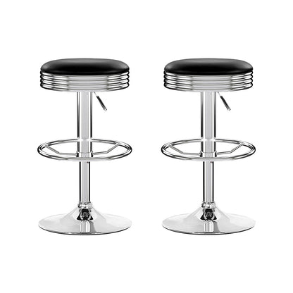 Artiss Set of 2 Backless PU Leather Bar Stools - Black and Chrome