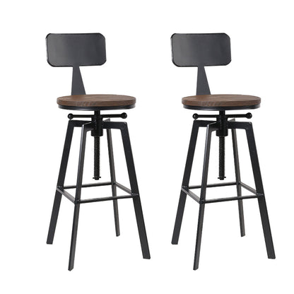Set of 2 Rustic Industrial Style Metal Bar Stool - Black and Wood