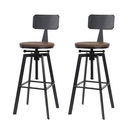 Set of 2 Rustic Industrial Style Metal Bar Stool - Black and Wood