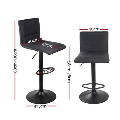 Artiss Set of 2 Fabric Bar Stools - Black