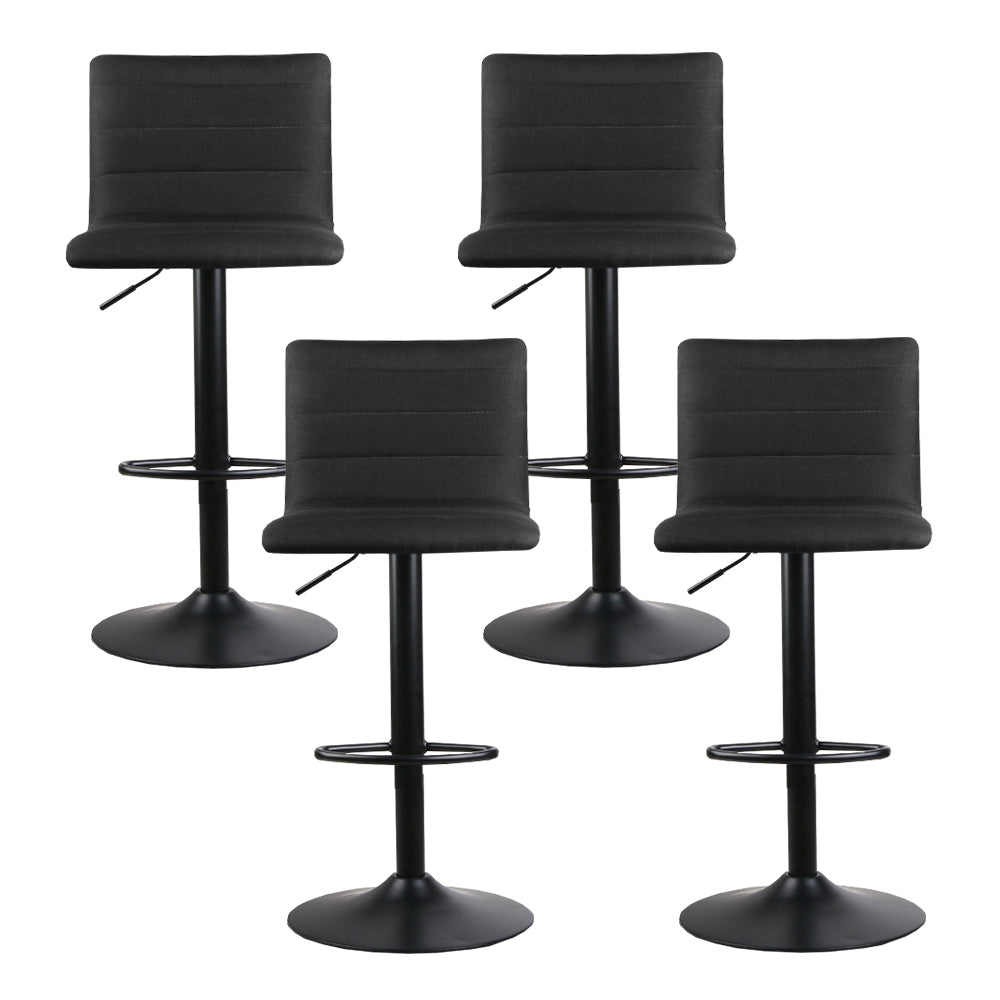 Set of 4 Faux Linen Bar Stools - Black
