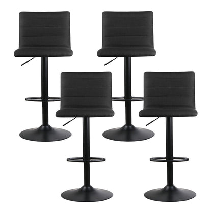 Set of 4 Faux Linen Bar Stools - Black