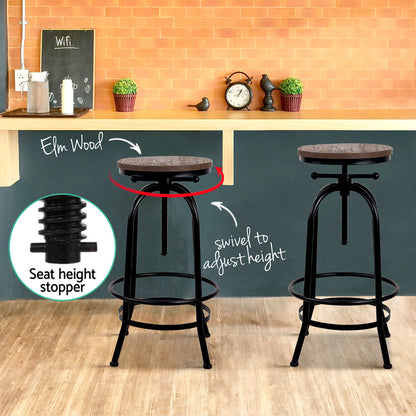 Artiss 2x Bar Stools Adjustable Wood Chairs