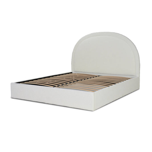 Queen Sized Bed Frame - Ivory White Boucle with Storage