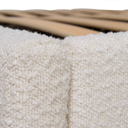 Queen Sized Bed Frame - Ivory White Boucle with Storage